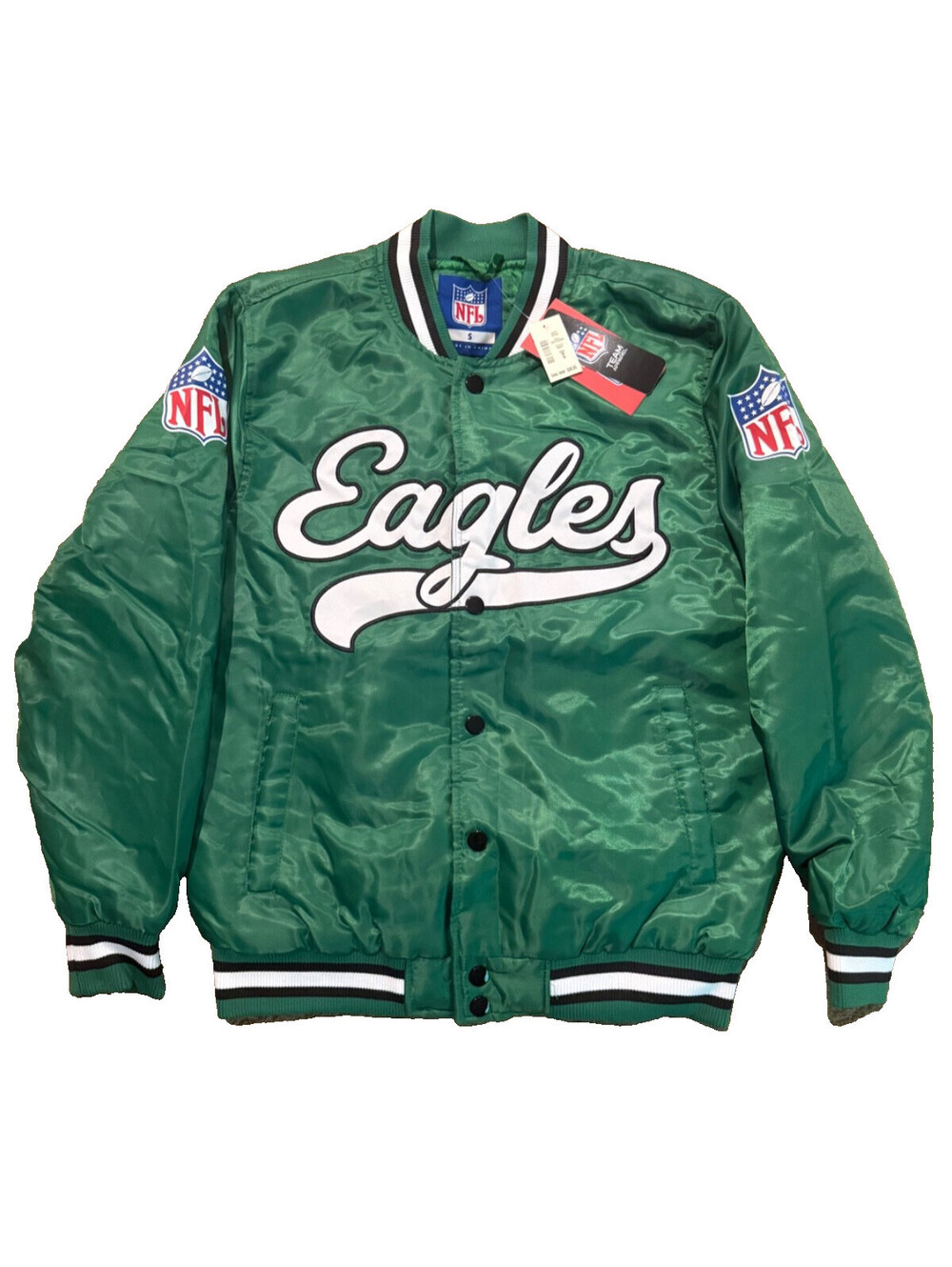 NEW Philadelphia Eagles Satin Bomber Jacket Mens Small Vintage Kelly Green NFL